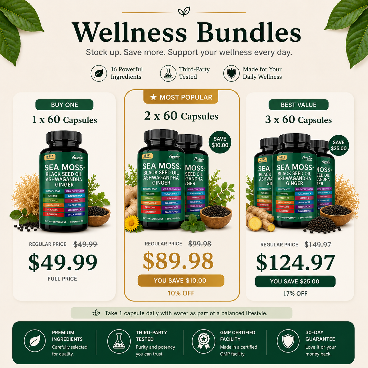 Avelor Sea Moss+ Complex 16-Ingredient Daily Wellness Formula